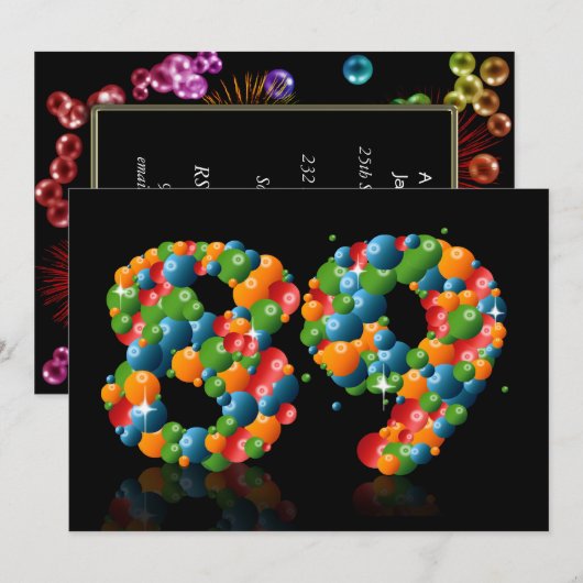 89ste verjaardag, met bubbels en ballen kaart (Voorkant / Achterkant)