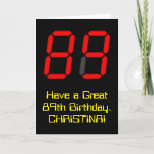 89ste verjaardag: Rode digitale klokstijl "89" + n Kaart