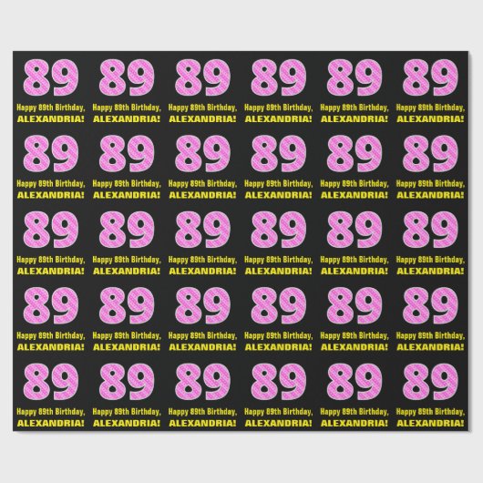 89ste verjaardag: roze strepen en harten "89" + na cadeaupapier (Vlak)