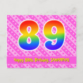 89ste verjaardag: Roze strepen & harten, Regenboog Briefkaart (Voorkant)