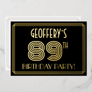 89ste verjaardagsfeest — Art Deco-stijl “89” + naa Folie Uitnodiging