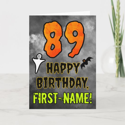 89th Birthday: Eerie Halloween Theme + Custom Name Kaart (Voorkant)