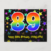 89th Birthday: Fun Stars Pattern, Rainbow 89, Name Briefkaart (Voorkant)