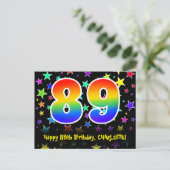 89th Birthday: Fun Stars Pattern, Rainbow 89, Name Briefkaart (Staand voorkant)