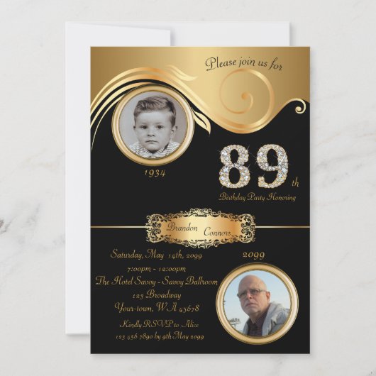 89th, Birthday Man 89th, elegant art deco, zwart g Kaart (Voorkant)