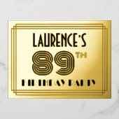 89th Birthday Party ~ Art Deco Style "89" + naam Folie Uitnodiging Briefkaart (Voorkant)