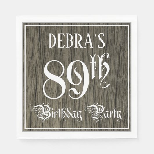 89th Birthday Party — Fancy Script, Faux Wood Look Servet (Voorkant)