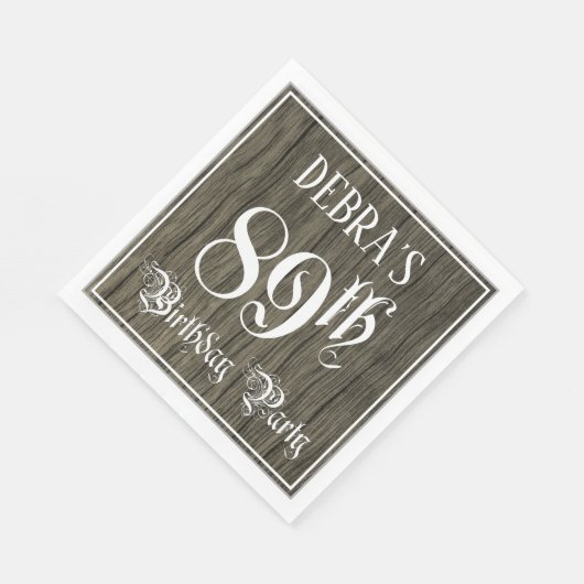 89th Birthday Party — Fancy Script, Faux Wood Look Servet (Hoek)
