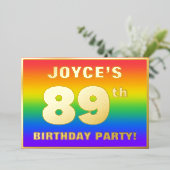89th Birthday Party: Fun, Colorful Rainbow Pattern Folie Uitnodiging (Staand Voorkant)