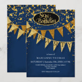 89th Birthday Party Pennant Blue Banner Confetti Kaart (Voorkant / Achterkant)