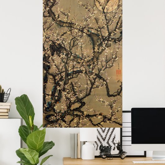 8. 梅 晧 図, 若 冲 Moon en Plum Blossom, Jakuchüu Poster (Thuiskantoor)