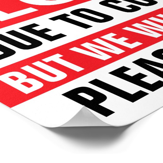 8,5-inch X 11-inch rood, tijdelijk gesloten papier Poster (Hoek)