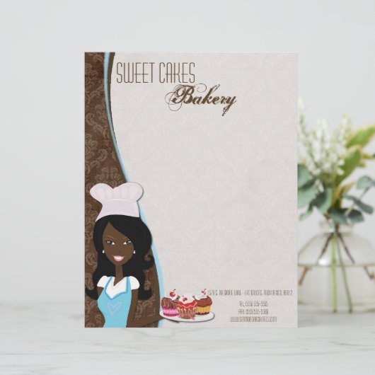 8.5x11 Afro-Amerikaanse Baker Cup Cake Letter Head Briefhoofd Ontwerp (Staand voorkant)