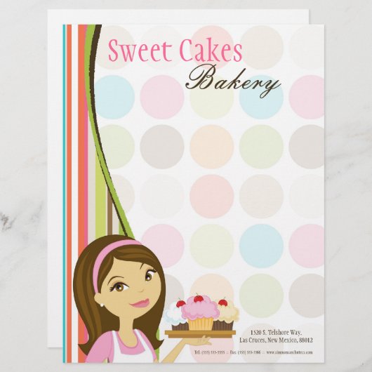 8.5x11 Bakkerij Brunette Baker Cup Cakes Letter He Briefhoofd (Voorkant / Achterkant)