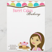 8.5x11 Bakkerij Brunette Baker Cup Cakes Letter He Gepersonaliseerd Briefhoofd (Voorkant)