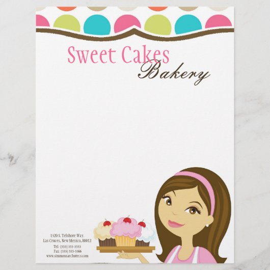 8.5x11 Bakkerij Brunette Baker Cup Cakes Letter He Gepersonaliseerd Briefhoofd (Voorkant)