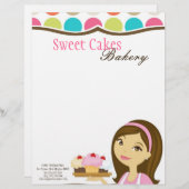 8.5x11 Bakkerij Brunette Baker Cup Cakes Letter He Gepersonaliseerd Briefhoofd (Voorkant / Achterkant)