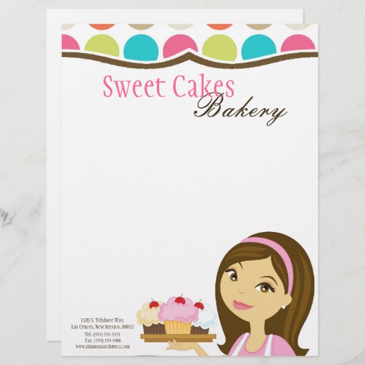 8.5x11 Bakkerij Brunette Baker Cup Cakes Letter He Gepersonaliseerd Briefhoofd (Voorkant / Achterkant)