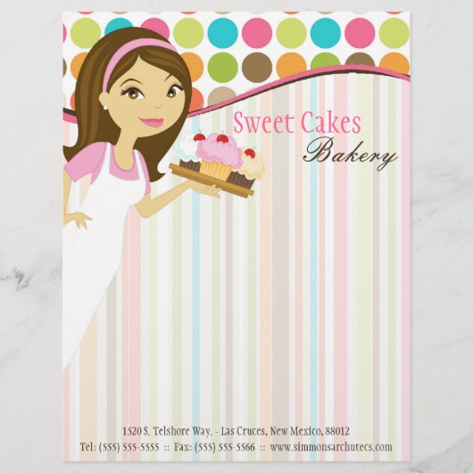 8.5x11 Bakkerij Brunette Baker Cup Cakes Letter He Gepersonaliseerd Briefhoofd (Voorkant)