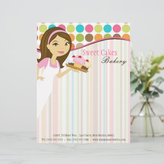 8.5x11 Bakkerij Brunette Baker Cup Cakes Letter He Gepersonaliseerd Briefhoofd (Staand voorkant)