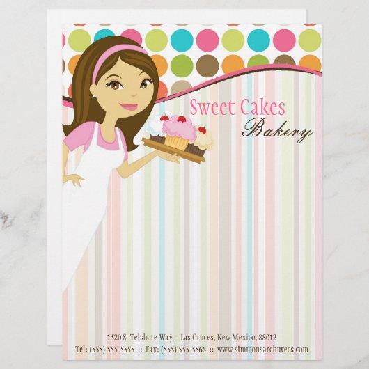 8.5x11 Bakkerij Brunette Baker Cup Cakes Letter He Gepersonaliseerd Briefhoofd (Voorkant / Achterkant)