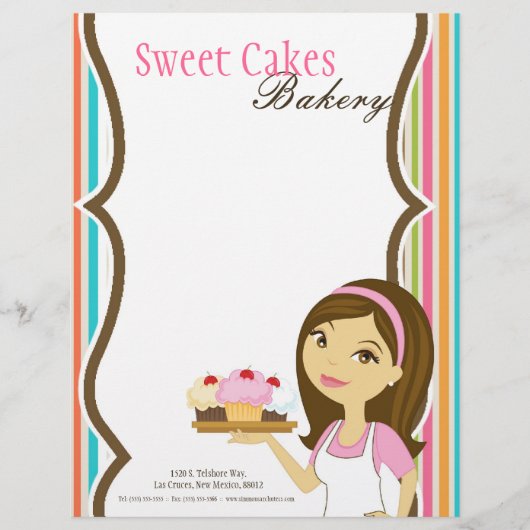 8.5x11 Bakkerij Brunette Baker Cup Cakes Letter He Persoonlijk Briefhoofd (Voorkant)