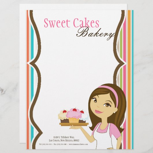 8.5x11 Bakkerij Brunette Baker Cup Cakes Letter He Persoonlijk Briefhoofd (Voorkant / Achterkant)