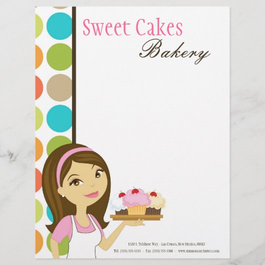 8.5x11 Bakkerij Brunette Baker Cup Kakes Letter He Briefhoofd Sjabloon (Voorkant)