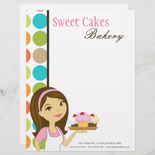 8.5x11 Bakkerij Brunette Baker Cup Kakes Letter He Briefhoofd Sjabloon (Voorkant / Achterkant)