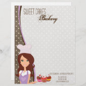 8.5x11 Brunette Baker Paarse Cup Cake Letter Head Custom Briefhoofd (Voorkant / Achterkant)