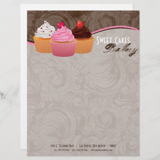 8.5x11 Cakes Bakery Sweet Tres Letter Head Briefhoofd Sjabloon (Voorkant / Achterkant)