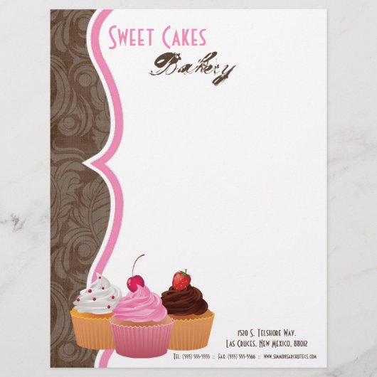 8.5x11 Cup Cakes Bakkerij Sweet Treats Letter Head Briefhoofd (Voorkant)