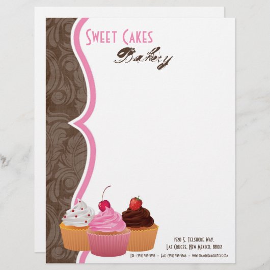 8.5x11 Cup Cakes Bakkerij Sweet Treats Letter Head Briefhoofd (Voorkant / Achterkant)