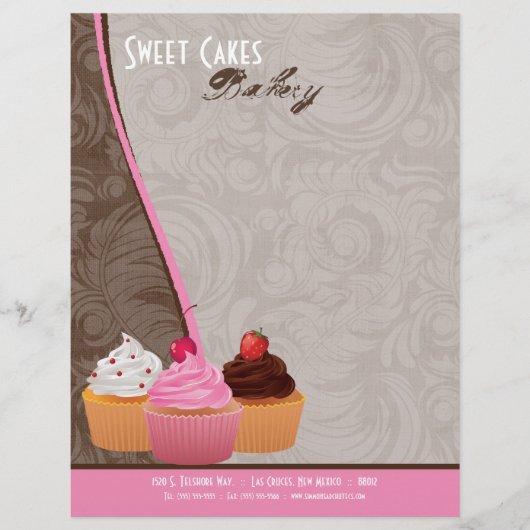 8.5x11 Cup Cakes Bakkerij Sweet Treats Letter Head Briefhoofd Sjabloon (Voorkant)