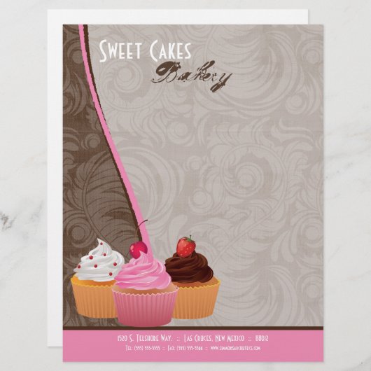 8.5x11 Cup Cakes Bakkerij Sweet Treats Letter Head Briefhoofd Sjabloon (Voorkant / Achterkant)