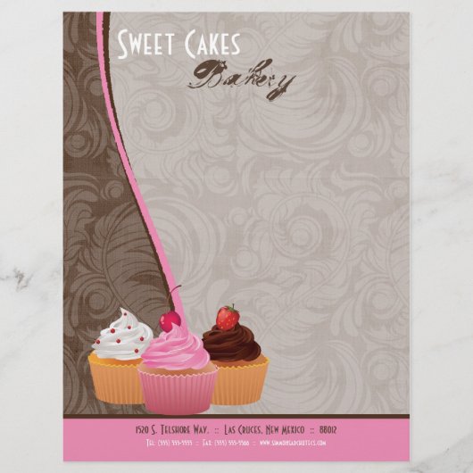 8.5x11 Cup Cakes Bakkerij Sweet Treats Letter Head Custom Briefhoofd (Voorkant)