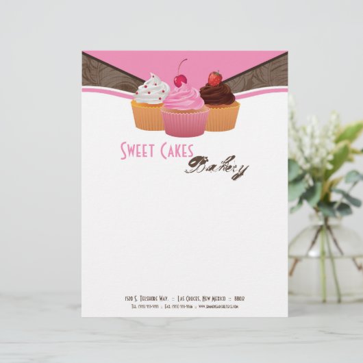 8.5x11 Cup Cakes Bakkerij Sweet Treats Letter Head Custom Briefhoofd (Staand voorkant)