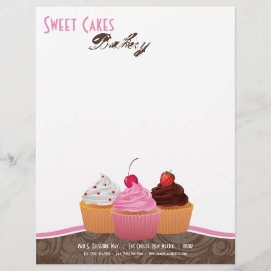 8.5x11 Cup Cakes Bakkerij Sweet Treats Letter Head Gepersonaliseerd Briefhoofd (Voorkant)