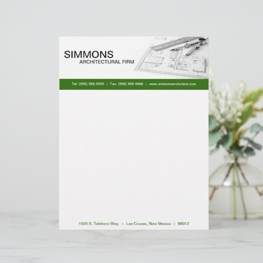 8.5x11 Groene Architectonische Blauwe Print Letter Briefhoofd Sjabloon (Staand voorkant)