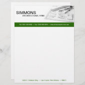 8.5x11 Groene Architectonische Blauwe Print Letter Briefhoofd Sjabloon (Voorkant / Achterkant)
