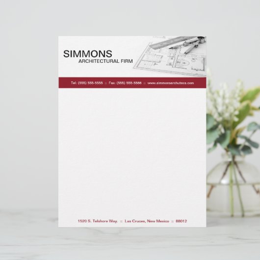 8.5x11 Red Architectural Blue Print Letter Head Persoonlijk Briefhoofd (Staand voorkant)
