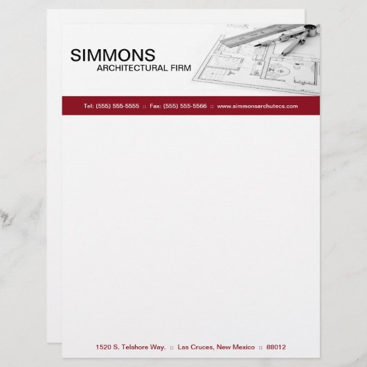 8.5x11 Red Architectural Blue Print Letter Head Persoonlijk Briefhoofd (Voorkant / Achterkant)