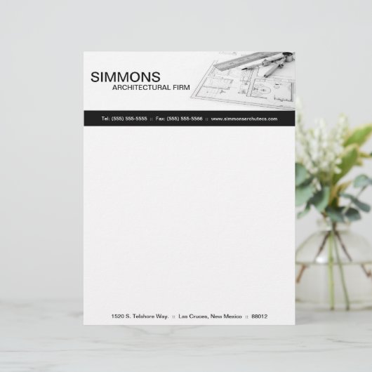 8.5x11 Zwart Architectonisch Blauw Print Letter He Briefhoofd (Staand voorkant)