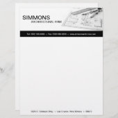 8.5x11 Zwart Architectonisch Blauw Print Letter He Briefhoofd (Voorkant / Achterkant)