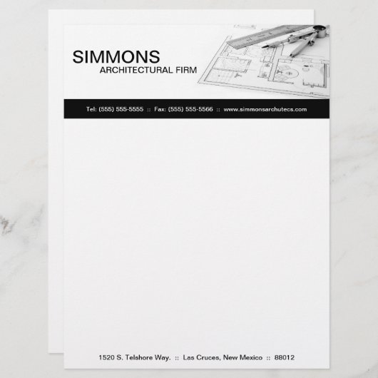 8.5x11 Zwart Architectonisch Blauw Print Letter He Briefhoofd (Voorkant / Achterkant)