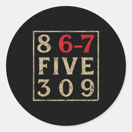 8 67 Vijf 309 Grappig Zes Zeven Ronde Sticker (Voorkant)