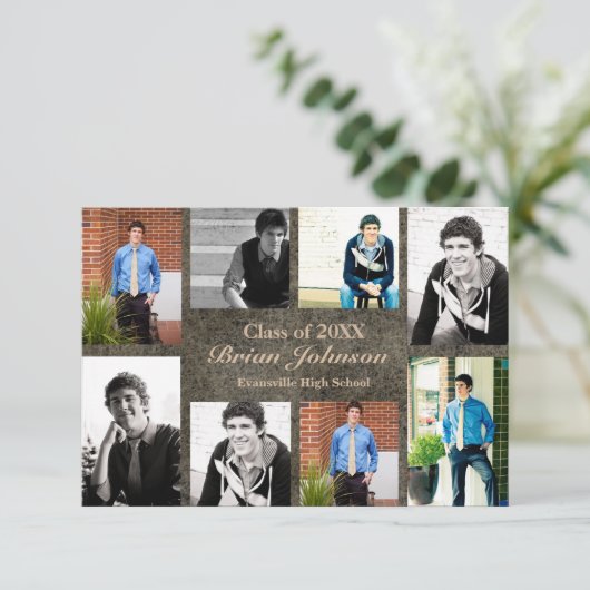 8/9 Foto's Afstuderen Aankondiging - 3x5 Leder (Staand voorkant)