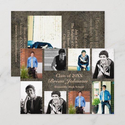 8/9 Foto's Afstuderen Aankondiging - 3x5 Leder (Voorkant / Achterkant)