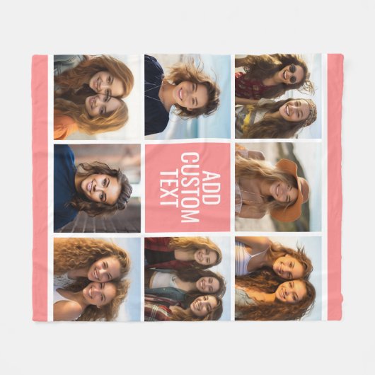 8 Aangepast monogram fotokoraal peach collage Fleece Deken (Voorkant (Horizontaal))