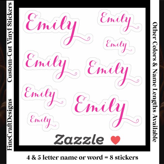 8 Aangepaste naam woord, 4-5 letters Elegant Schri Sticker